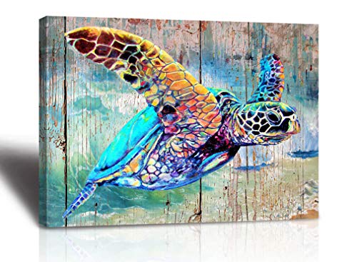 Sea Turtle Bathroom Wall Decor Canvas Prints Life Teal Watercolor Painting Beach Theme Artwork 1 Panels Framed for Bedroom Living Room Bedroom Home Office Decorations 12x16x1 Turtle wall art Baby ro