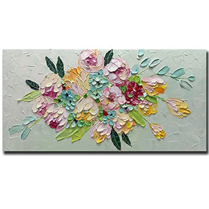 ART 24X48 Inch Modern Abstract Hand Painted 3D Textured Colorful Flower Wall Art Floral Bouquet Oil Paintings on Canvas Still Life Artwork Stretched and Framed Ready to Hang for Living Room Bedroom