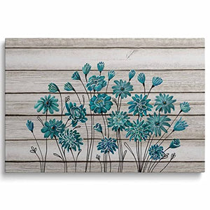 Framed Wall Art Farmhouse Grey Teal Wall Decor Bedroom Blue Flower Canvas Print Bathroom Pictures Floral Paintings Modern Artwork Decoration for Life Room Nursery Gifts, 24 x 16 inch, Whatarter