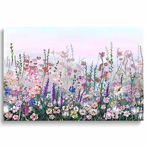 Whatarter Wildflower Romantic Wall Art Pink Colorful Flower Purple Pictures Wall Decor Canvas for Girls Bed Room Framed Art Prints Canvas Spring Paintings wall decorations 16x24 inch