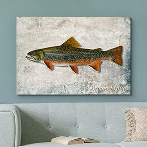 wall26 Framed Canvas Print Wall Art Trout Fish on Granite Background Marine Life Animals Digital Art Realism Nautical Scenic Colorful Ultra for Living Room, Bedroom, Office - 16"x24"