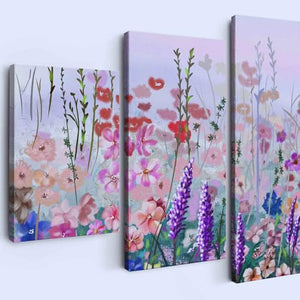 Whatarter Wildblumen-Wandkunst, rosa, bunt, romantische Blume, lila Bilder, Wanddekoration, Leinwand für Mädchen, Schlafzimmer, gerahmte Kunstdrucke, Leinwand, Frühlingsgemälde (Gesamtgröße: 60'' B x 32'' H)