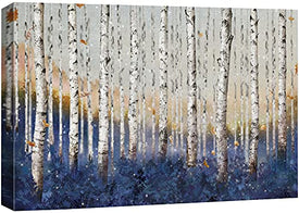 wall26 Kunstdruck auf Leinwand, weiße Birke mit blauem Wald, Natur, Wildnis, Illustrationen, Realismus, rustikal, bunt, mehrfarbig, für Wohnzimmer, Schlafzimmer, Büro – 40,6 x 61 cm