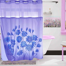 Whatarter Rideau de douche motif floral bleu sarcelle sans crochet avec doublure à clipser pour fenêtre supérieure, hôtel, tissu de luxe, décoration de salle de bain, double couche en maille, ensembles de rideaux décoratifs 71 x 74 pouces