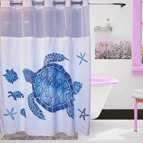 Whatarter Teal Turtle Blue Shower Curtain No Hook with Snap-in Liner T