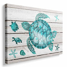 Charger l&#39;image dans la galerie, Whatarter Décoration murale pour salle de bain - Océan bleu - Tortue de mer - Décoration murale - Plage côtière - Peinture sur toile encadrée - Illustration de mer - Impressions gris turquoise - Vie chambre à coucher, ferme, crèche, cadeaux - 40,6 x 61 cm