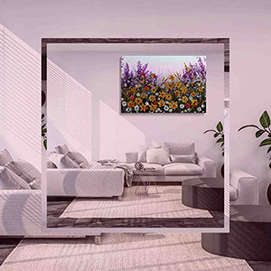 Whatarter Pink Wildflower Canvas Painting Wall Art Colorful Flowers Artwork for Living Room Bedroom Office Wall Art Dinning Home Decor Purple Large Tree Framed Yellow Floral Spring Picture- 24"x16"