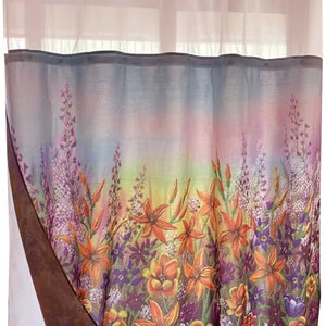 Whatarter Purple Floral Yellow Flower Shower Curtain No Hook with Snap-in Liner Top Window Hotel Luxury Fabric Cloth Decor Bathroom Double Layers Mesh Curtains Sets Decorative 71 x 74 inches