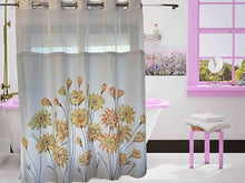 Charger l&#39;image dans la galerie, Whatarter Rideau de douche à fleurs jaunes sans crochet avec doublure à clipser pour fenêtre supérieure, hôtel, tissu de luxe, décoration de salle de bain, double couche en maille florale, ensembles de rideaux décoratifs 71 x 74 pouces