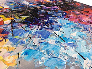 Lienzo pintado a mano con paisaje de lago, arte de pared con árbol colorido, textura gruesa, pintura al óleo, ilustraciones abstractas (48 x 24 pulgadas)