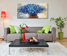 Load image into Gallery viewer, Hand Painted Abstract Canvas Wall Art Modern Textured Blue Flower Oil Painting Contemporary Artwork Floral Hanging Decor Stretched And Framed Ready to Hang (40&quot;W x 20&quot;H, Blue)