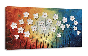Arte floral colorido de la pared Pinturas al óleo de flores blancas pintadas a mano grandes con 3d sobre lienzo para la decoración del dormitorio de la sala de estar Cuadros botánicos abstractos Obras de arte para paredes