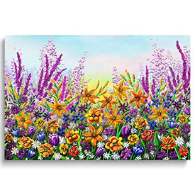 Whatarter Leinwanddruck mit violetten und gelben Blumen und Wildblumen, Schlafzimmer, romantische, bunte Blumen, Bilder, Bilder, Mädchenzimmer, Büro, Leinwand, Wanddekoration, Wohnzimmer, moderne Farben, Kunstwerk, Dekor, 40,6 x 61 cm