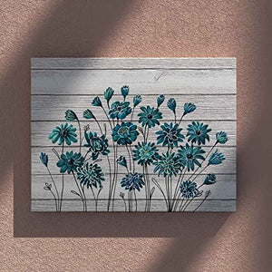 Framed Wall Art Farmhouse Grey Teal Wall Decor Bedroom Blue Flower Canvas Print Bathroom Pictures Floral Paintings Modern Artwork Decoration for Life Room Nursery Gifts, 24 x 16 inch, Whatarter