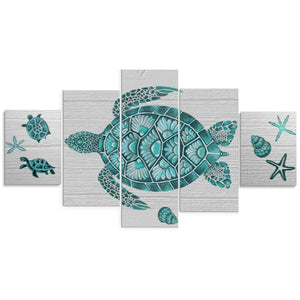 Whatarter Imágenes de océano azul arte de pared baño verde azulado tortuga marina decoración de pared lienzo de playa costera impresiones turquesa gris vida dormitorio granja guardería regalos (tamaño total: 60 pulgadas de ancho x 32 pulgadas de alto)