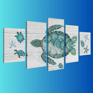 Whatarter Imágenes de océano azul arte de pared baño verde azulado tortuga marina decoración de pared lienzo de playa costera impresiones turquesa gris vida dormitorio granja guardería regalos (tamaño total: 60 pulgadas de ancho x 32 pulgadas de alto)