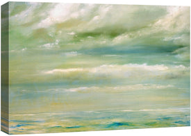 wall26 Kunstdruck auf Leinwand, blaugrün, grün und weiß, Meereslandschaft mit Wolken, Natur, Wildnis, Aquarell, moderne Kunst, rustikal, dramatisch, mehrfarbig, für Wohnzimmer, Schlafzimmer, Büro – 40,6 x 61 cm