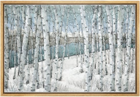 wall26 Gerahmter Leinwanddruck, Wandkunst, weißer Birkenwald im Winter, Landschaft, Natur, Pflanzen, digitale Kunst, Realismus, rustikale Landschaft, bunt, cool für Wohnzimmer, Schlafzimmer, Büro – 24 x 36 natürlich