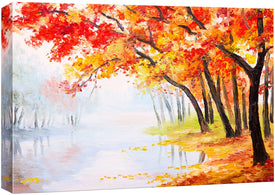 wall26 Leinwanddruck, Wandkunst, Aquarell-Effekt, Rot und Orange, Herbst, Wald, Natur, Wildnis, Illustrationen, moderne Kunst, rustikal, bunt, mehrfarbig, für Wohnzimmer, Schlafzimmer, Büro – 40,6 x 61 cm