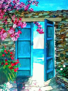 GATYZTORY Blue Door Landscape Paint By Numbers For Adults Kids HandPainted Oil Painting Canvas Drawing Artwork Wall Decor 60x75c