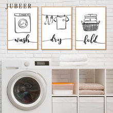 Load image into Gallery viewer, Laundry Shop Wash Dry Press Poster Sign Wall Art Pictures Decor Black White Prints Canvas Painting for Bathroom Cuadros