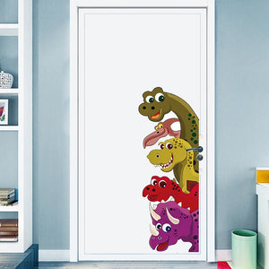 Съемные наклейки на стену с изображением динозавра из мультфильма для декора дверей, детская комната, виниловые наклейки на стены, художественные настенные фрески, украшение дома