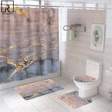 Cargar imagen en el visor de la galería, Cortina de ducha con estampado de mármol geométrico, juego de alfombrillas de baño, alfombra suave antideslizante, cubierta de tapa de inodoro, cortina de baño, decoración moderna para el hogar