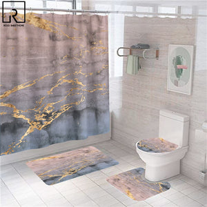Géométrique marbre impression rideau de douche tapis de bain ensemble doux tapis anti-dérapant toilette couvercle couverture salle de bain rideau moderne décor à la maison