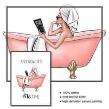 Laden Sie das Bild in den Galerie-Viewer, Badewanne Bild Leinwand Malerei Modularer Rahmen Bild Home Decoration Nordic Badezimmer Poster Wandkunst HD Print Girl on The