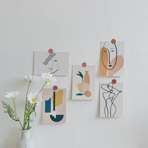 Tarjeta decorativa de arte de línea abstracta nórdica Ins, 5 hojas de postal, Adhesivo de pared Diy creativo, Fondo de habitación, Mini póster, accesorios para fotos