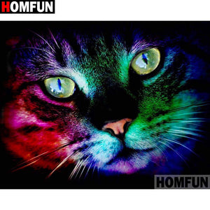 HOMFUN 5D Diamond Painting Full Drill Diamond Embroidery &quot;Color animal cat&quot; Picture Of Rhinestone Handmade Home Decor A27298