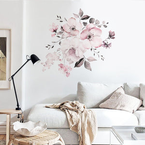 Watercolor Fresh Flowers Bedroom Wall Decor Wall Stickers Home Decoration Living room Wall Decals Vinyl PVC Sticker Art Murals
