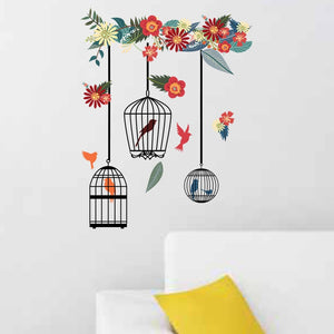 Colorful Flower Birdcage Wall Stickers for Living Room Bedroom Home Decoration Wall Decals Large Murals Art Poster PVC