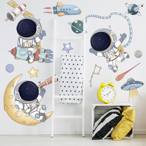 Наклейка на стену с мультяшным космическим кораблем для детской комнаты, детская комната, космонавт НЛО, декор для стен, виниловые наклейки на стены «сделай сам», художественные фрески, украшение для дома