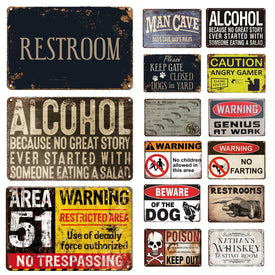 Beware of Dog Sign Vintage Alcohol Restroom Poster Metallplatte Blechschild Farmhouse Man Cave Decor Vorsicht Angry Gamer Room Decor