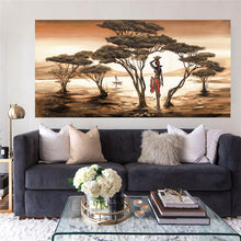 Laden Sie das Bild in den Galerie-Viewer, Afrikanische Kunst Landschaft und Frau Leinwanddrucke Big Size Home Wohnzimmer Cuadros Leinwand Wandmalerei Dekorative Wandbilder