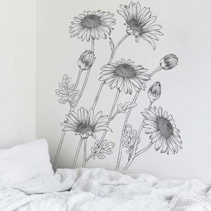 Schwarz skizzierte Sonnenblumen-Wandaufkleber, Wohnzimmer, Schlafzimmer, Wanddekoration, abnehmbare Vinyl-Wandaufkleber für Raumdekoration, Heimdekoration