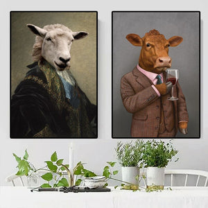Cat Dog Cow Portrait Vintage Wall Art Canvas Painting Nordic Posters And Prints Wall Pictures For Living Room Home Wall Decora
