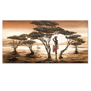Impresiones en lienzo de paisaje y mujer de arte africano, Cuadros de sala de estar para el hogar de gran tamaño, pintura de pared decorativa, Cuadros