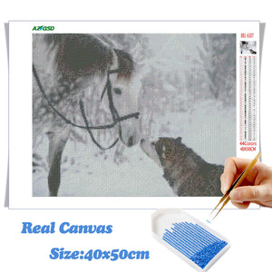 AZQSD Winter Full Square Diamond Painting Horse DIY 5D Handmade Gift Diamond Embroidery Sale Animal Decor For Home Full Kits
