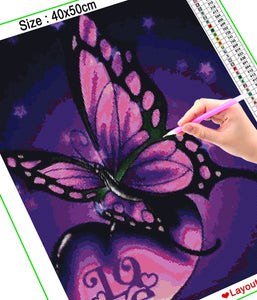 HOMFUN Diamond Painting Full Square/Round Diamond &quot;Butterfly purple flow&quot; Pattern Embroidery Cross Stitch 5D Rhinestone Painting