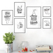 Загрузите изображение в программу просмотра галереи, Кисть для мытья зубов, туалет, цитата, картина, декор для ванной комнаты, холст, живопись, художественный постер, черный, белый цвет, принты для туалета HD2892