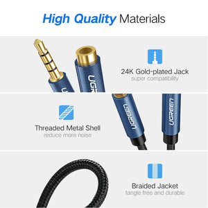 UGREEN 3.5mm Jack AUX Audio Male to Female Extension Cable with Microphone Stereo 3.5 Audio Adapter Compatible for PC Headphones