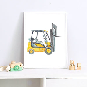 Construction Vehicles Watercolor Nursery Wall Art Canvas Painting Cars Trucks Posters and Prints Wall Pictures Boys Room Decor