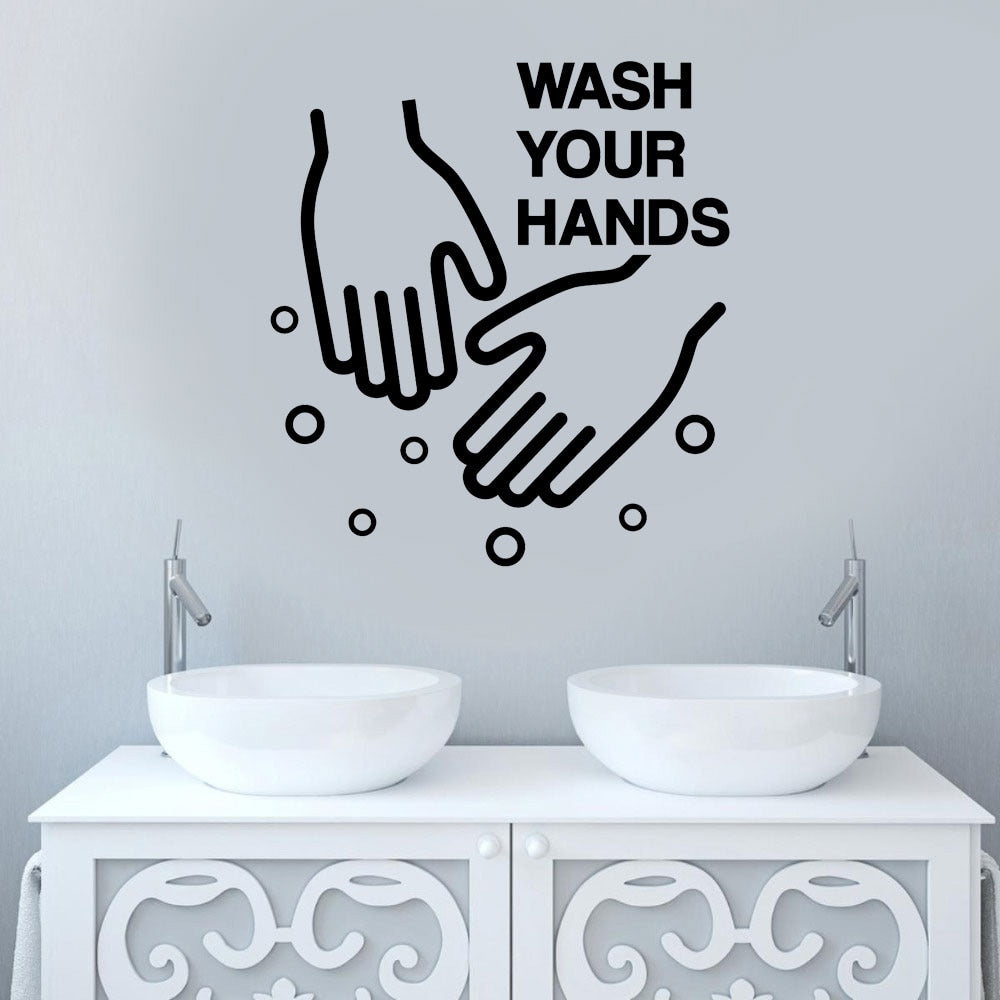 Waschen Sie Ihre Hände Badezimmer Aufkleber Vinyl Art Home Decor Waschraumschild Toilettendekoration Wandaufkleber Innenarchitektur Wandbilder S483