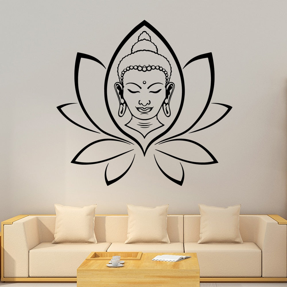 Pegatinas de Buda sagrado, pegatina de vinilo para pared de religión para calcomanía para salón, decoración, Mural, calcomanías de arte de pared del dormitorio, muurstickers