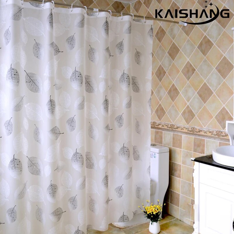 K-water Nature Duschvorhänge, Küchenvorhänge, modische graue Blätter, romantische Kunst, wasserdicht für die Badewanne mit Haken für das Badezimmer