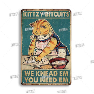 Placa de Metal con pintura de gato Vintage, cartel de estaño, tienda Retro, accesorios de decoración para baños, póster para mascotas, placa de signos para el hogar dulce