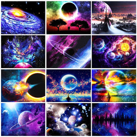 Gatyztory marco espacio DIY pintura por números paisaje pintura al óleo pintada a mano dibujo sobre lienzo decoración de la pared del hogar 60x75cm