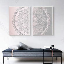 Cargar imagen en el visor de la galería, Póster de lienzo abstracto con Mandala rosa y gris degradado, arte de pared bohemio, cuadro decorativo, decoración moderna para sala de estar